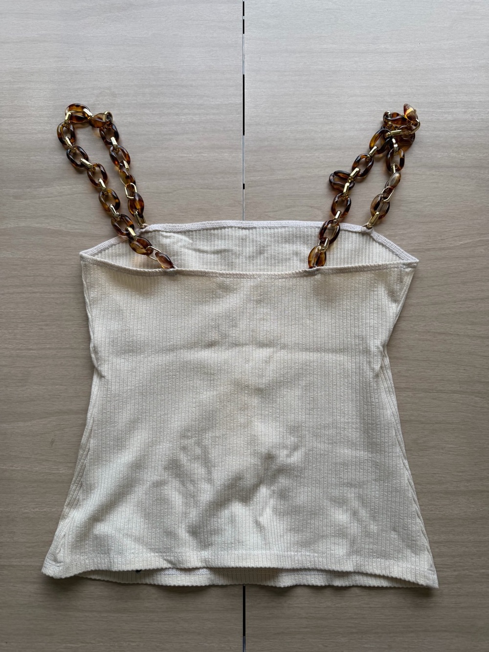 Reformation Women’s Cream Ribbed Tank with Tortoiseshell Chain Straps XS - Picture 3 of 4